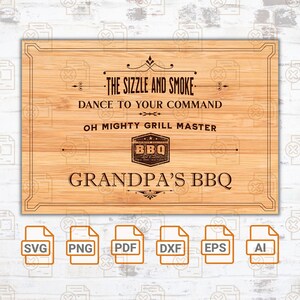 Grill Master Grandpa Tabla de cortar SVG / Regalo de barbacoa personalizado del abuelo / Regalo del Día del Padre / Smoke Master SVG