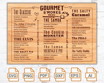 Gourmet S'mores Menu SVG: Smorcuterie Board, Camping Design (Digital Download)