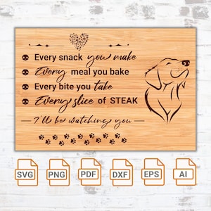 Jeden Snack, den Sie machen, jeden Biss, den Sie nehmen, werde ich Sie beobachten SVG-Datei | Haustiere | Lustiges Haustiere Zitat | Cricut| Dateien schneiden| Lustiges Schneidebrett