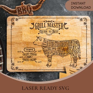 Beef Cuts Grill Master SVG | Cutting Board Laser Engraving Design | Glowforge Cricut BBQ SVG