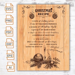 Lasergraveerbestand - kerstrecept - Svg| Familie kerst-SVG| Glowforge| Lasersnijder| Cadeaus voor vrienden| Kerst charcuterie-svg