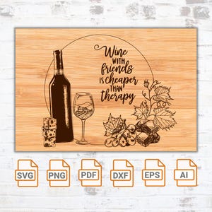 Wein mit Freunden ist billiger als Therapie Charcuterie Board SVG | Ausgefallene Charcuterie Definition SVG | Wein und Käse Grafik | Glühschmiede