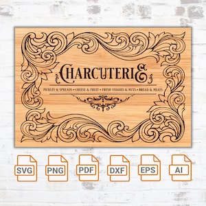 Fichier svg planche de charcuterie | Lime laser pour planche à découper | Cricut| Couper des fichiers| Planche à découper amusante | design de style vintage pour la gravure au laser
