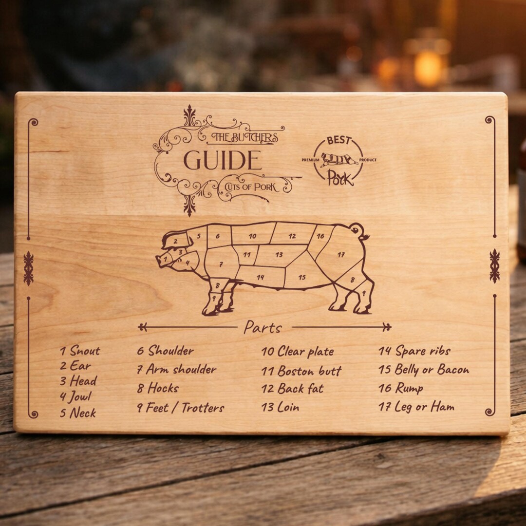 Pork Cuts Chart SVG for Cutting Board Engraving, Butcher Guide Design ...