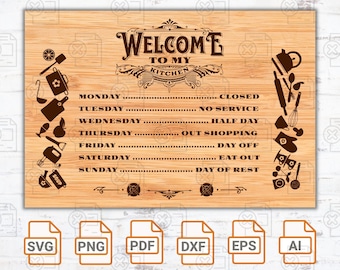 Welcome to My Kitchen SVG: Funny Kitchen Rules, Cutting Board Design (Digital Download)
