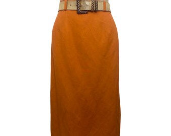 1980s Vintage Skirt with Belt Linen-look/1980s Orange skirt/80s pencil skirt/80s Orange Skirt/Vintage Skirt/Australian Made Vintage Skirt
