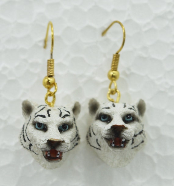 Bengals Tiger Dimensional Golden Drop Hook Earrings Handcrafted Jewelry
