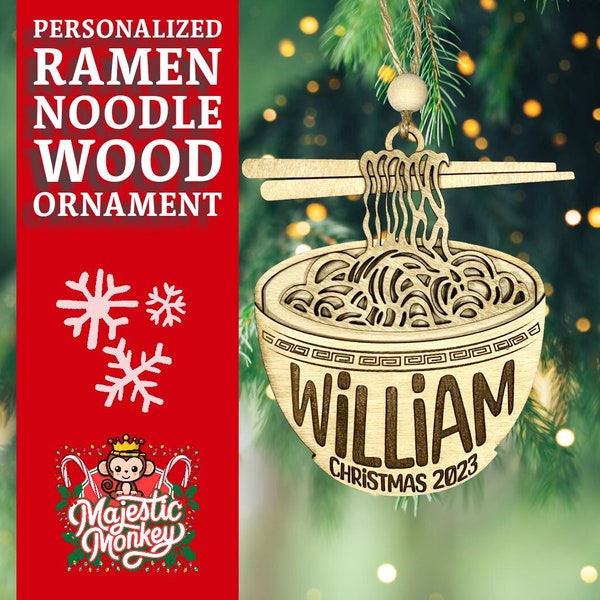 Personalized Ramen Noodle Wood Christmas Ornament - Unique Gift for Ramen Lovers