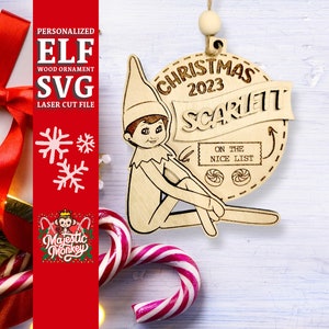 Lindo elfo navideño personalizado SVG adorno navideño archivo cortado con láser