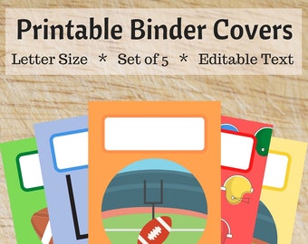 Football Printable Binder Covers for School Editable Home Office Binder Organization Instant Download