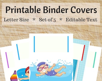 Swimming Printable Binder Covers for School Editable Home Office Binder Organization