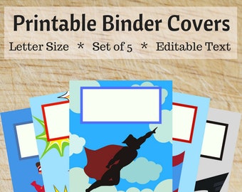 Superhero Printable Binder Covers for School Editable Home Office Binder Organization Instant Download