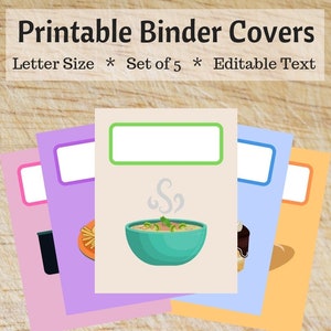 Cooking Printable Binder Covers for School Editable Home Office Binder Organization Recipe Binder