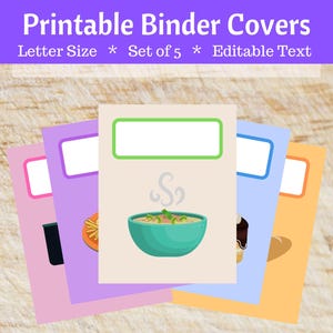 Cooking Printable Binder Covers for School Editable Home Office Binder Organization Recipe Binder