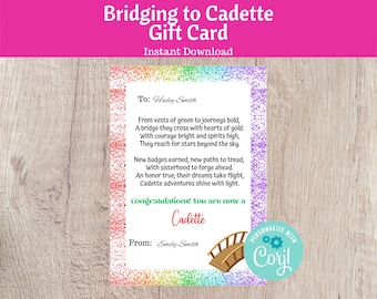 Karta podarunkowa Bridging to Cadette Troop Leader Resource Gift Girl Scout – do wydrukowania i natychmiastowego pobrania