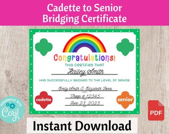 Cadette tot senior overbruggingscertificaat scouts overbruggingsceremonie Afdrukbare troepleider Resource Directe download | #101