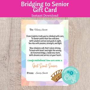 Bridging to Senior Gift Card Troop Leader Resource Girl Scout Gift - Printable Instant Download