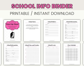 School Information Binder Printable Household Management Family Organization Instant Download