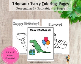 Dinosaur Party Coloring Pages, Activity Pages, Birthday Party Activity, Party Favor