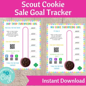 Scout Cookie Sale Goal Tracker | Scout Troop Organizer Printable Sale Tally Sheet, Personalized Booth Fundraising Worksheet