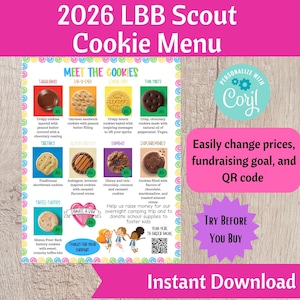 2026 LBB Scout Cookie Menu Sign | Scout Troop Organizer Printable Meet the Cookies