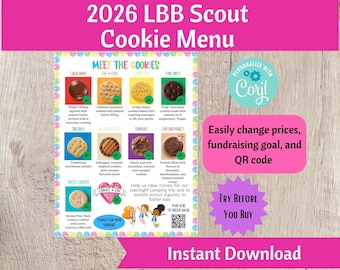 2026 LBB Scout Cookie-menubord | Afdrukbare organizer scouttroep: Meet the Cookies