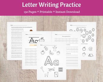 Op de afbeelding: Zwart-witte printbare werkbladen voor het oefenen van het schrijven van letters. De werkbladen bevatten de letter "A" in hoofdletters en kleine letters, met stippellijnen om te traceren en verschillende afbeeldingen om in te kleuren.