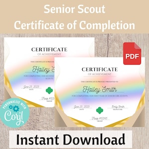 Senior Scout 1st and 2nd Year Certificate of Completion, Investiture Certificate - Printable Troop Leader Resource Instant Download | #102