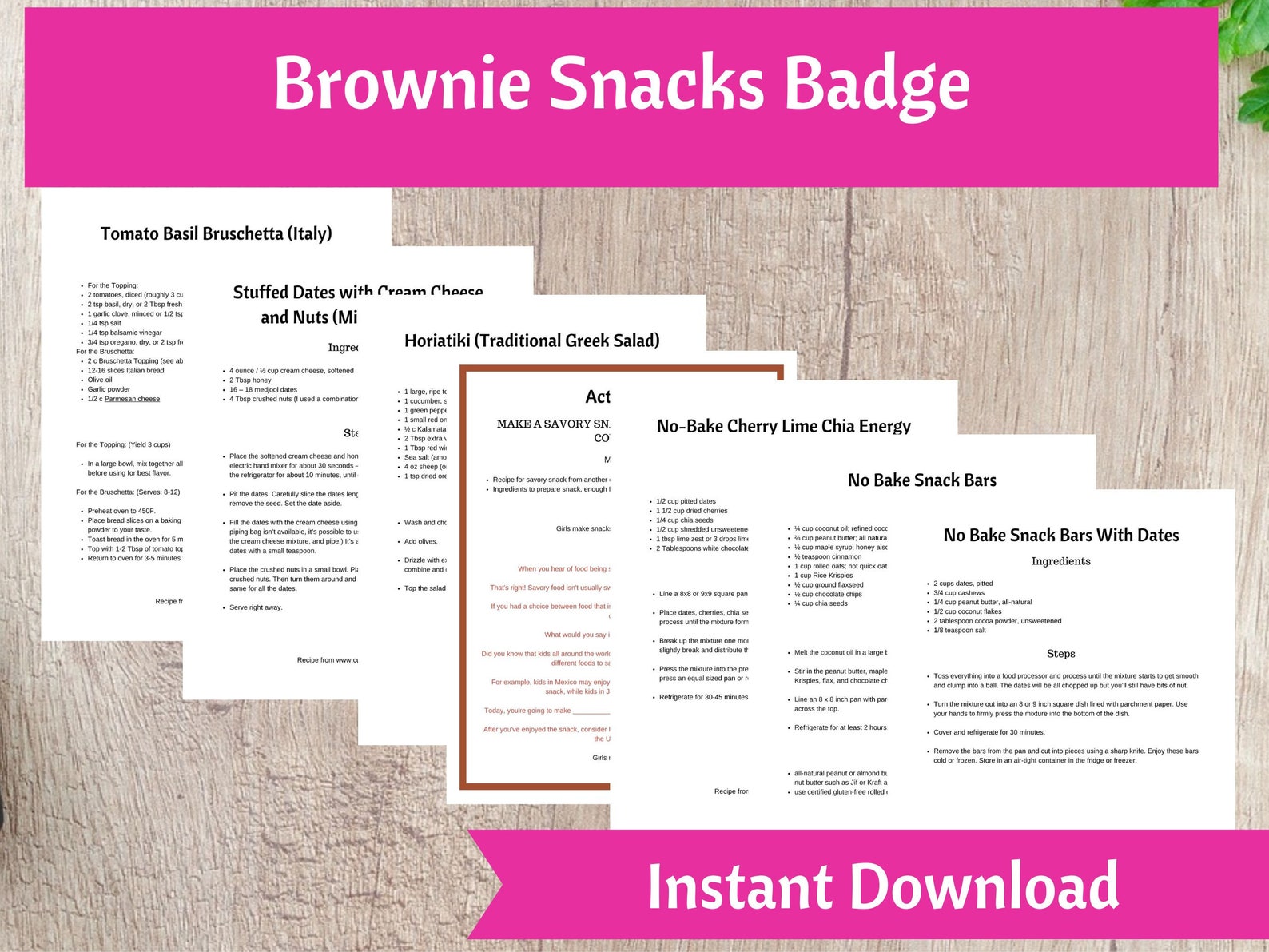 Brownie Snacks Badge Activity Kit Girls Scout Troop Organizer Printable ...