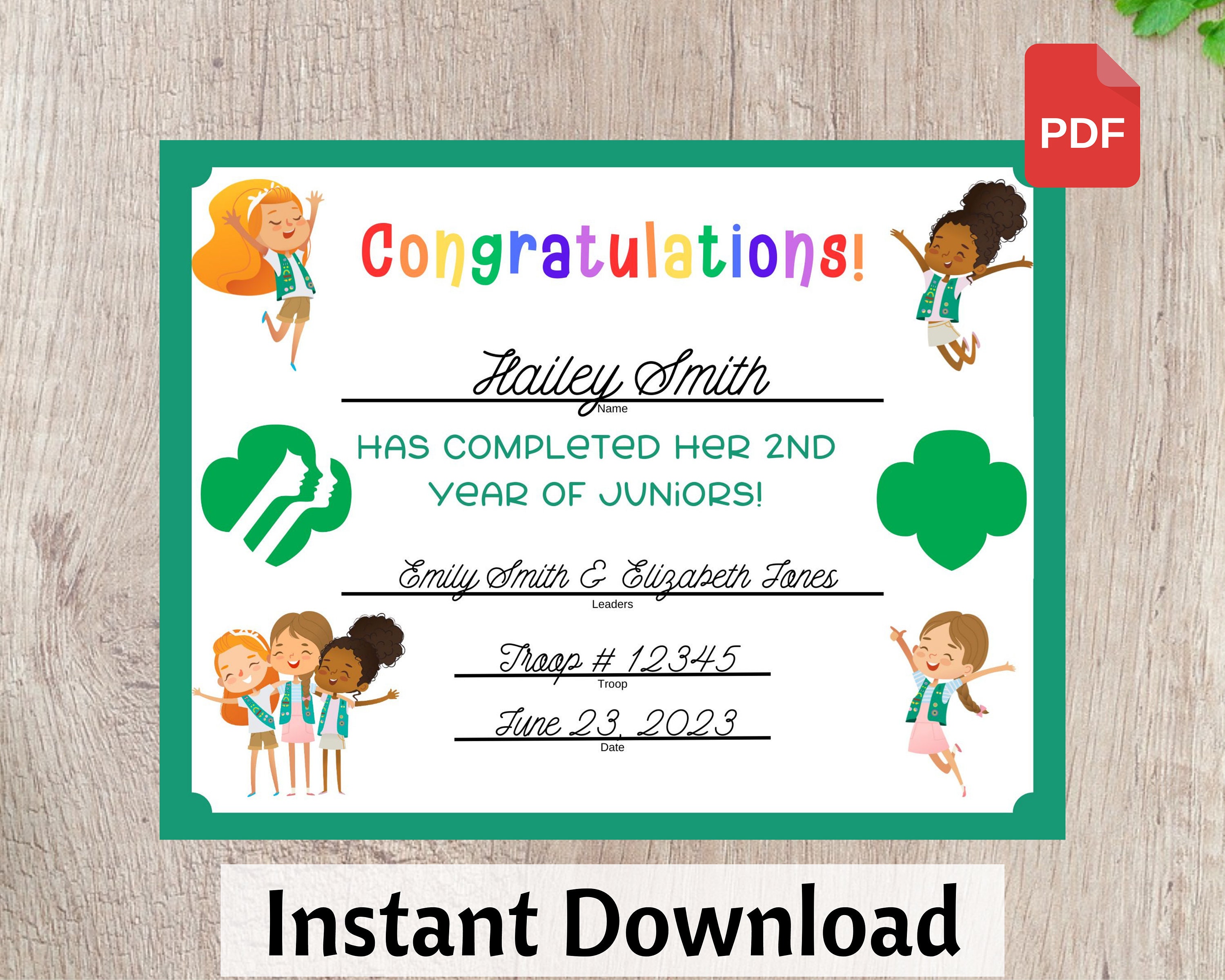 Printable Junior Girl Scout Certificate Free
