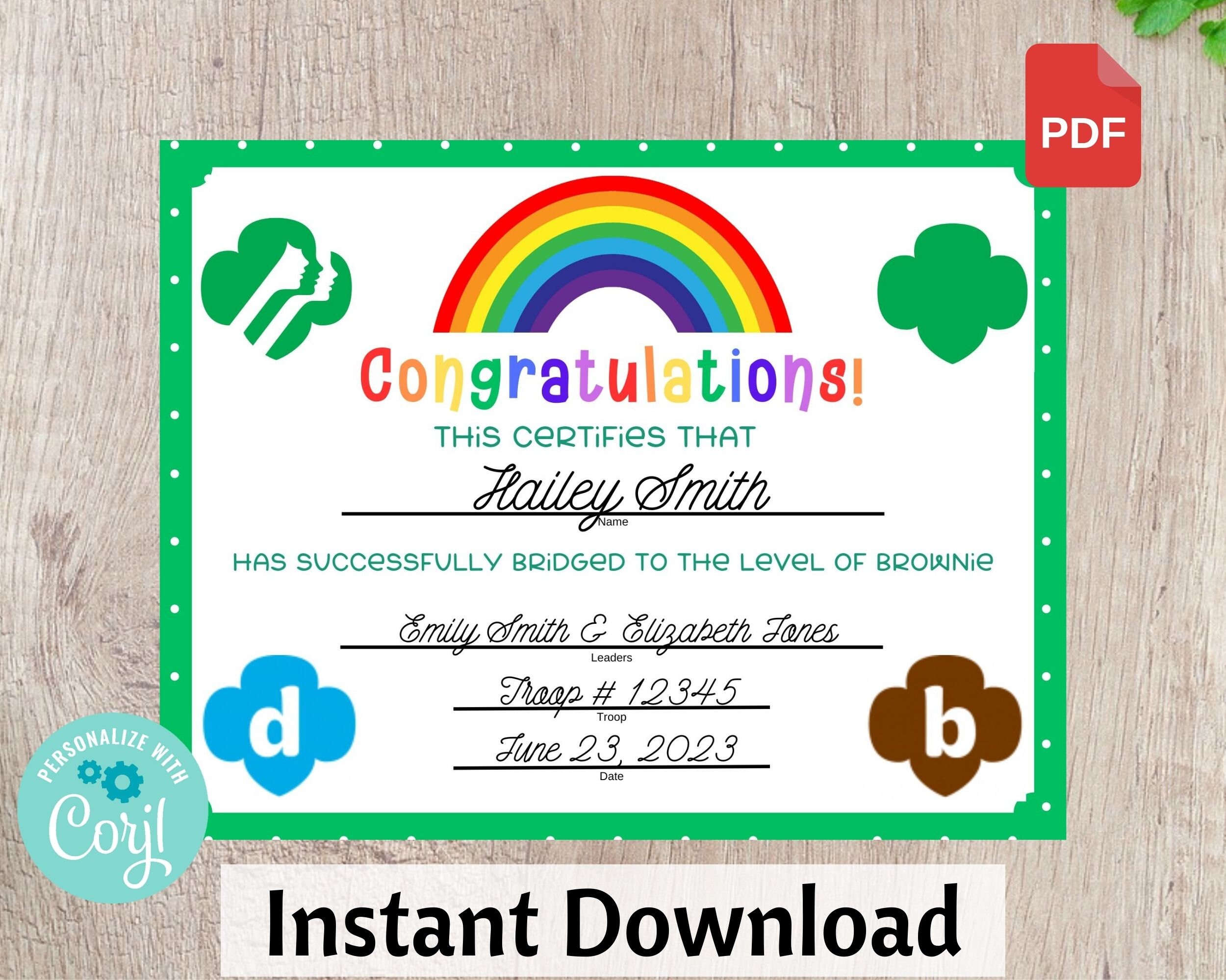 Daisy to Brownie Bridging Certificate Girls Scouts Printable Instant ...