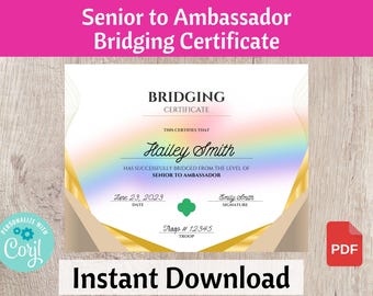 Overbruggingscertificaat van senior tot ambassadeur Scouts overbruggingsceremonie Afdrukbare troepleider Resource Directe download | #102