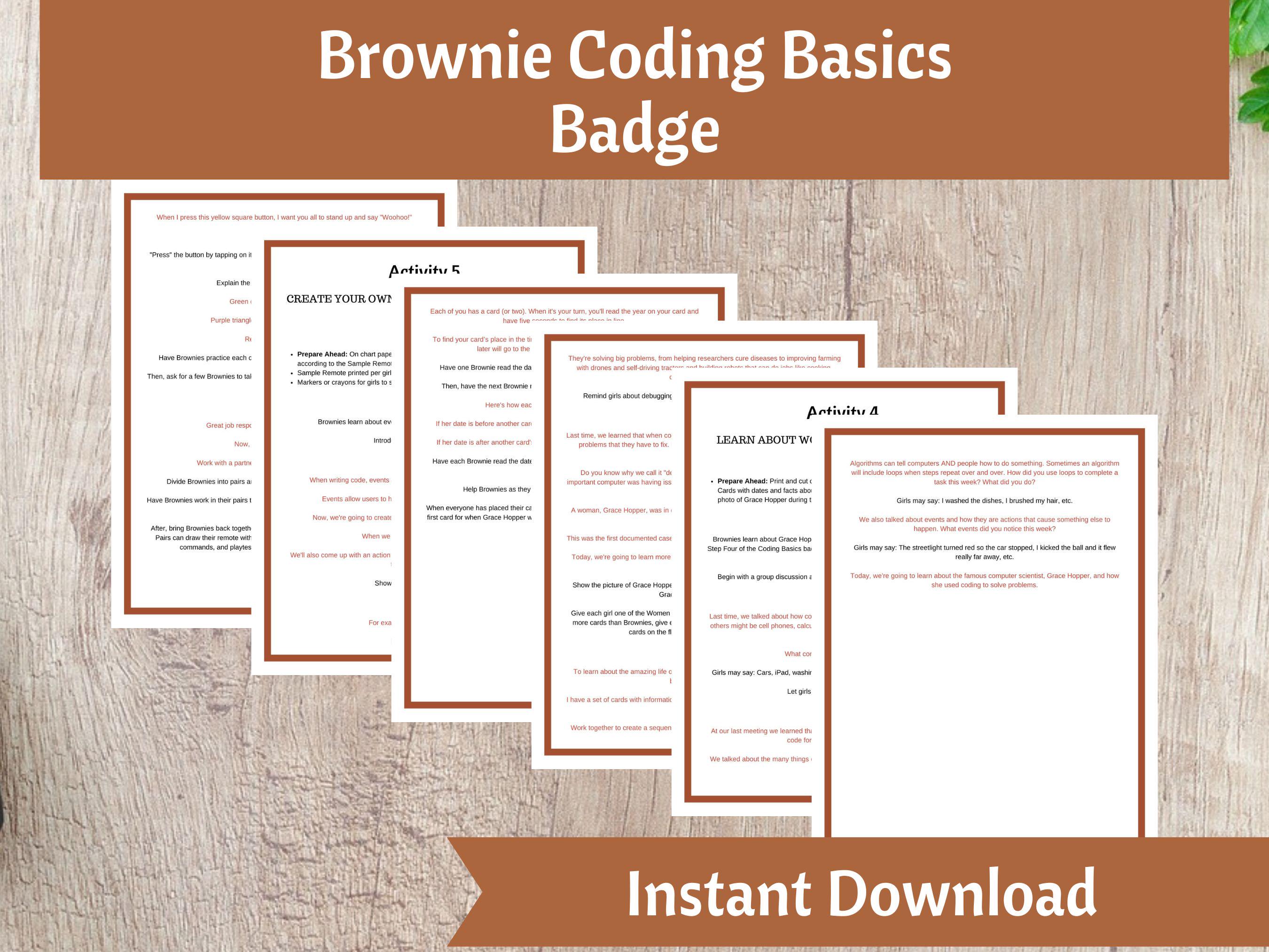 Brownie Coding Basics Badge Activity Kit | Girls Scout Troop Organizer ...