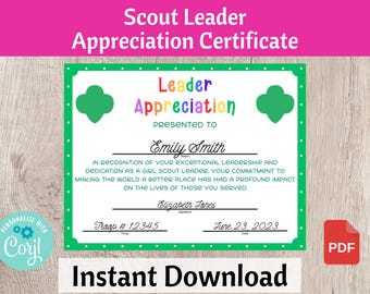 Certificaat leider waardering - scouts overbruggingsceremonie - afdrukbare directe download | #101