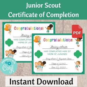 Junior Scout 1st and 2nd Year Certificate of Completion, Investiture Certificate - Printable Instant Download | #101