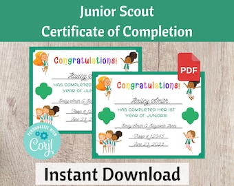 Junior Scout 1e en 2e jaar certificaat van voltooiing, inhuldigingscertificaat - afdrukbare directe download | #101