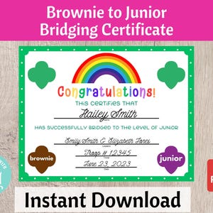 Brownie to Junior Bridging Certificate Scouts Bridging Ceremony Printable Troop Leader Resource Instant Download | #101