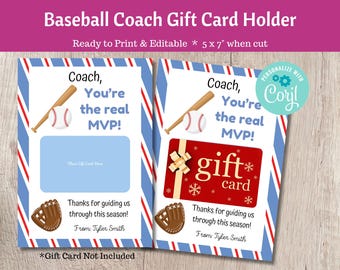 Cadeaukaarthouder voor honkbalcoach einde seizoenscadeau - cadeau voor softbalcoach Afdrukbaar