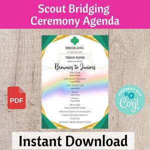 Bridging Ceremony Agenda - Scout Leader Resource - Printable Instant Download | #102
