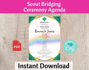 Bridging Ceremony Agenda - Scout Leader Resource - Printable Instant Download | #102