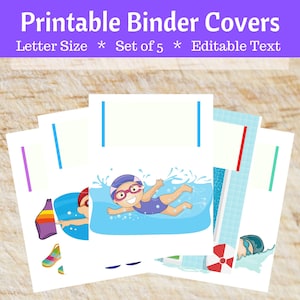 Swimming Printable Binder Covers for School Editable Home Office Binder Organization