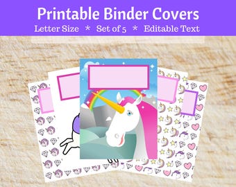 Unicorn Printable Binder Covers for School Editable Home Office Binder Organization Instant Download