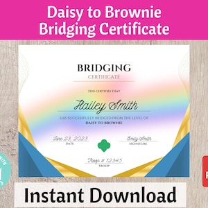 Daisy to Brownie Bridging Certificate Scouts Bridging Ceremony Printable Troop Leader Resource Instant Download | #102