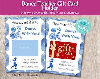 Blue Dance Teacher Christmas Gift Card Holder for Hip Hop Teacher Holiday Dance Gift - Dance Instructor Choreographer Printable Gift Idea