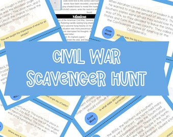 Civil War Classroom Activity - Civil War Scavenger Hunt Game – Homeschool Teacher Resource - US History Learning Reading Passages