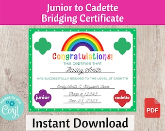 Certyfikat przejścia Juniora do Kadetki Ceremonia przejścia skautów Wydrukuj zasoby dla liderów oddziałów Natychmiastowe pobieranie | #101