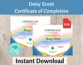 Świadectwo ukończenia 1. i 2. roku Daisy Girl Scout, Świadectwo inwestytury - do wydrukowania i natychmiastowego pobrania | #102