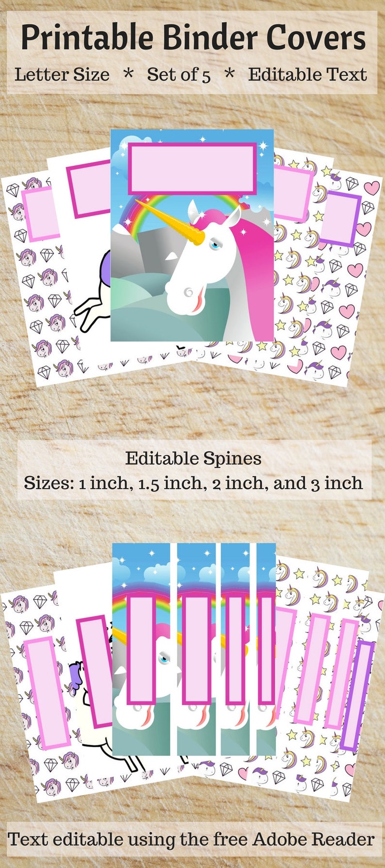 printable binder covers unicorn etsy