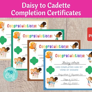 Scout Certificates of Completion - Daisy to Cadette Bridging Ceremony Printable Troop Leader Resource Instant Download | #101