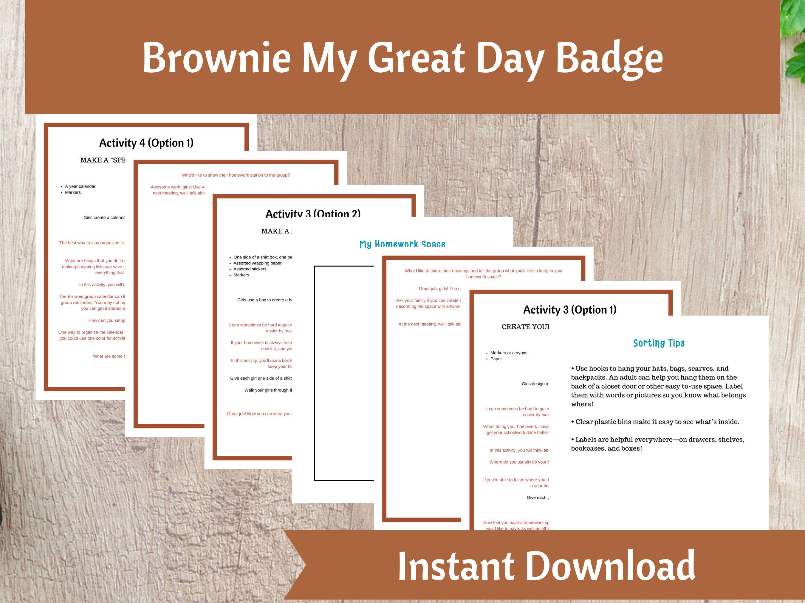 Brownie My Great Day Badge Activity Kit | Girls Scout Troop Organizer ...